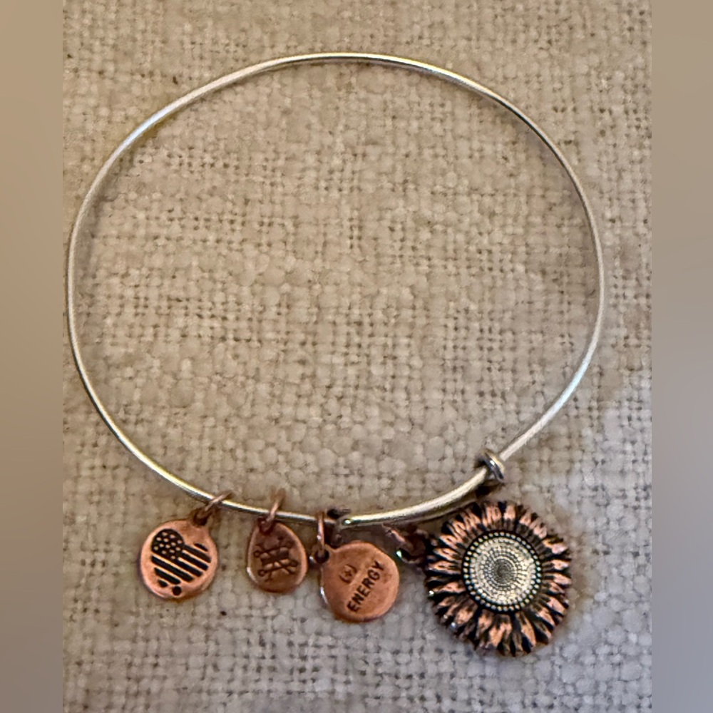 🌸 4 for $10 Alex and Ani Bangle, Sunflower Charm, Two-Tone Finish, 2 to 3.5 in